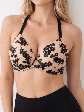 New! Pink Victoria’s Secret Floral Lace Bra 34DD Black Nude Push Up
